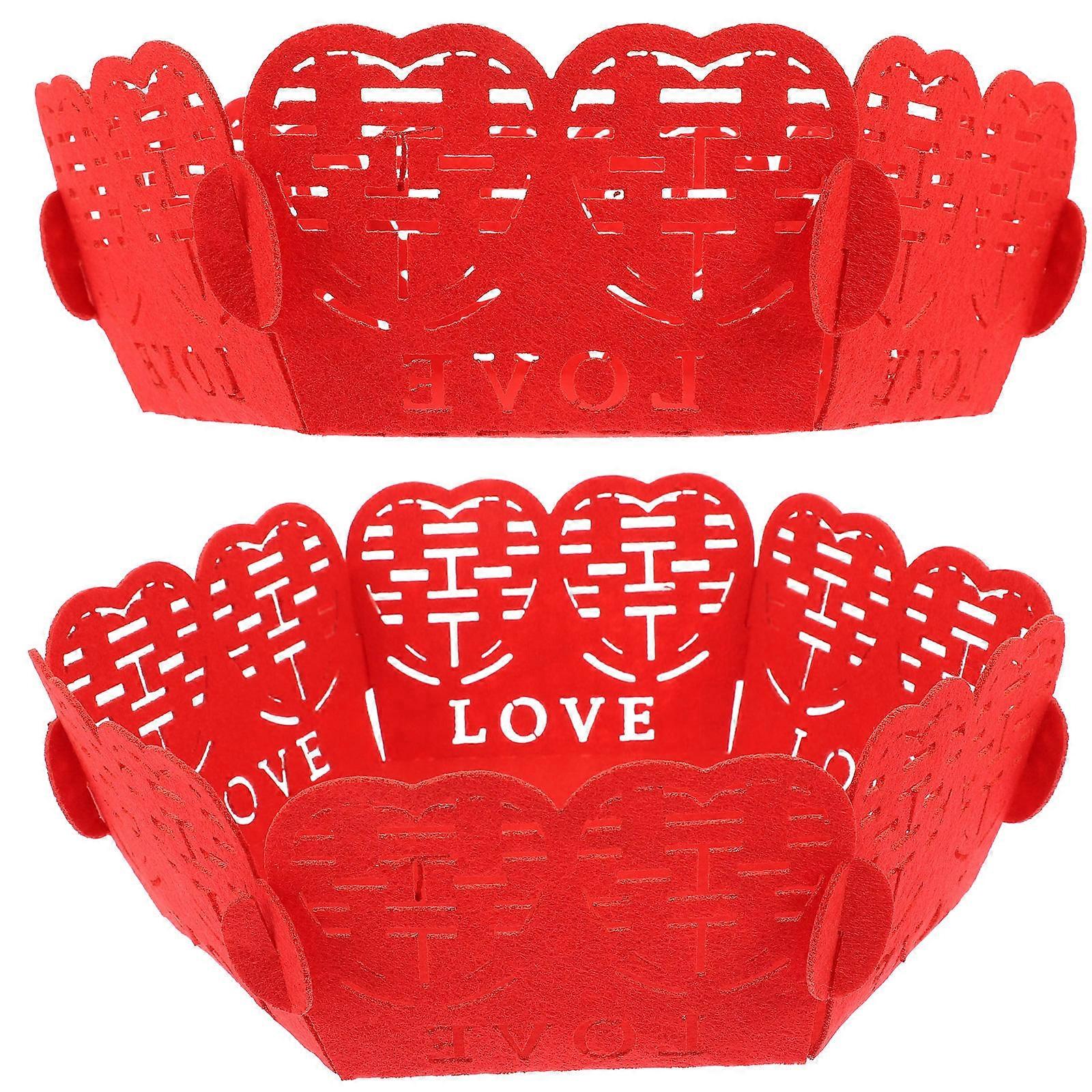 Xiqing Candy Plate Dried Fruit Serving Plates for Wedding Use 2Pcs Red
