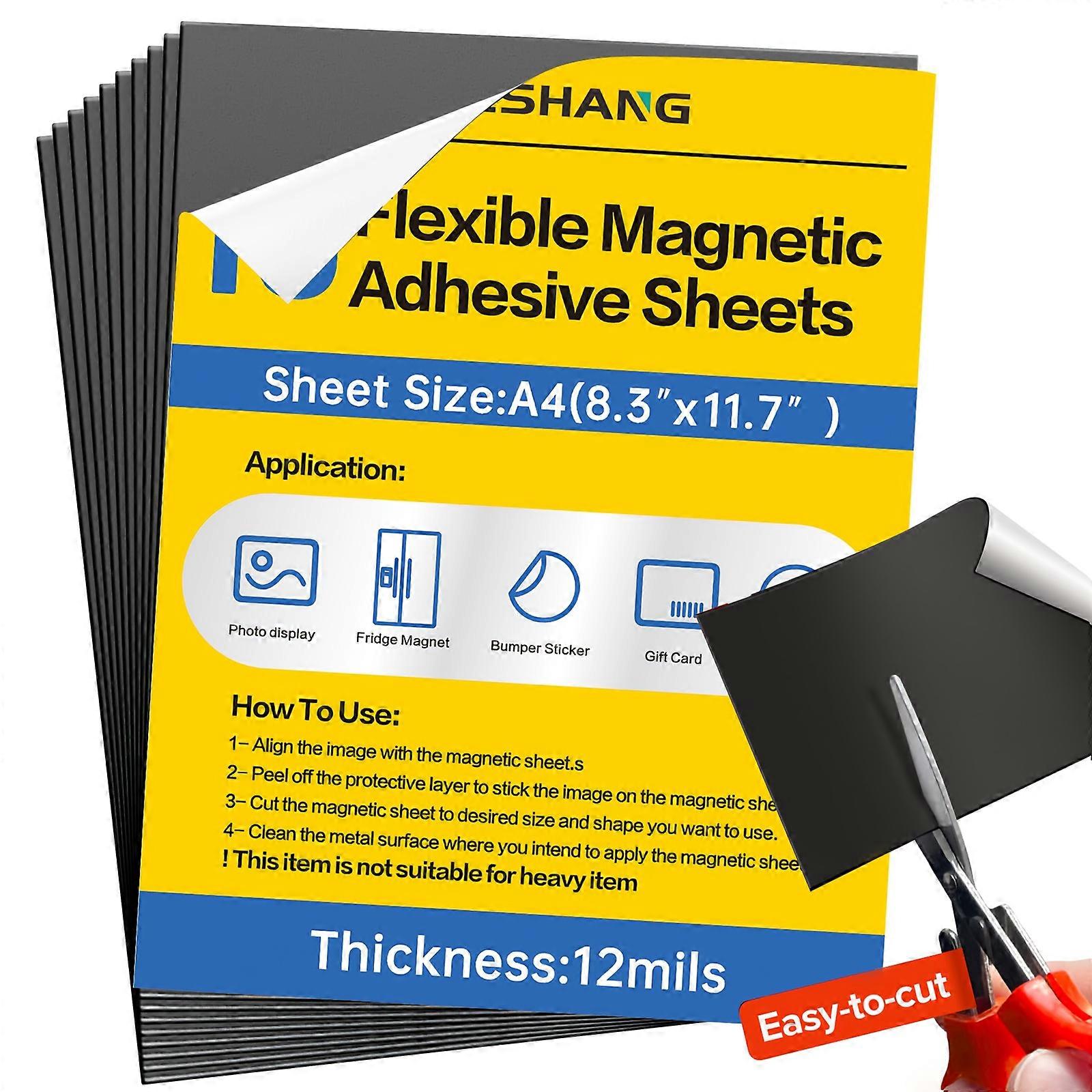 10 Sheets 12mils DIY Craft Magnetic Sheets with Adhesive Backing - A4(8.3x11.7) Size Adhesive Sheets for Magnetic Stickers and Photos
