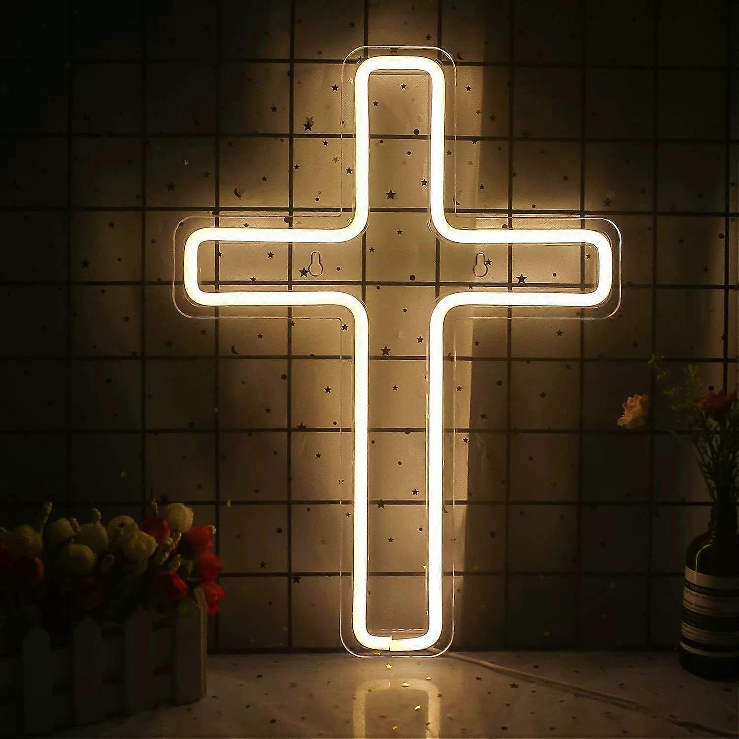 LED Cross Light Decorations Jesus Cross Neon Signs Warm White LED Neon Lights Indoor Luminous Cross Lamp For Bedroom