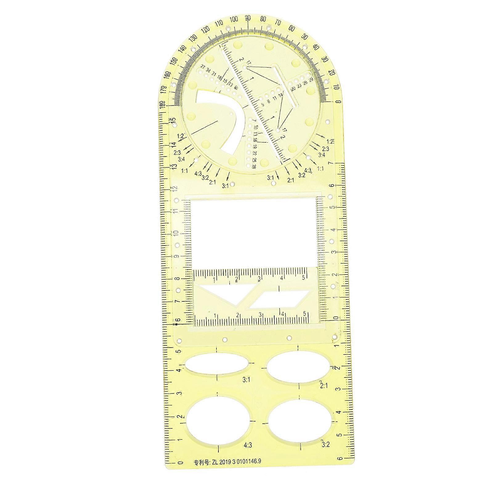 Multi-Functional Plastic Students Drawing Ruler for Work Study Personal Use Yellow Measuring
