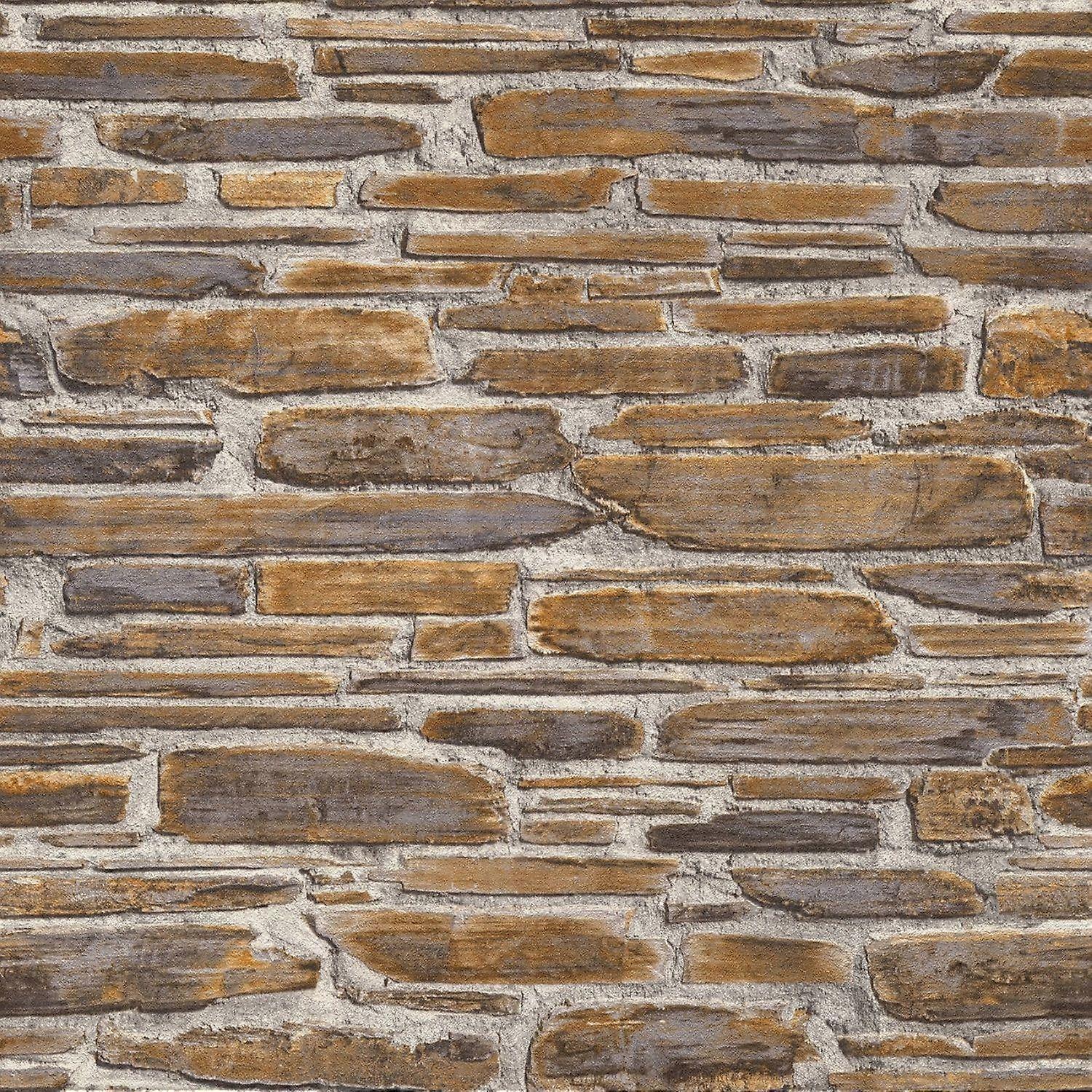 Rasch Realistic Brick Slate Stone Wall Wallpaper