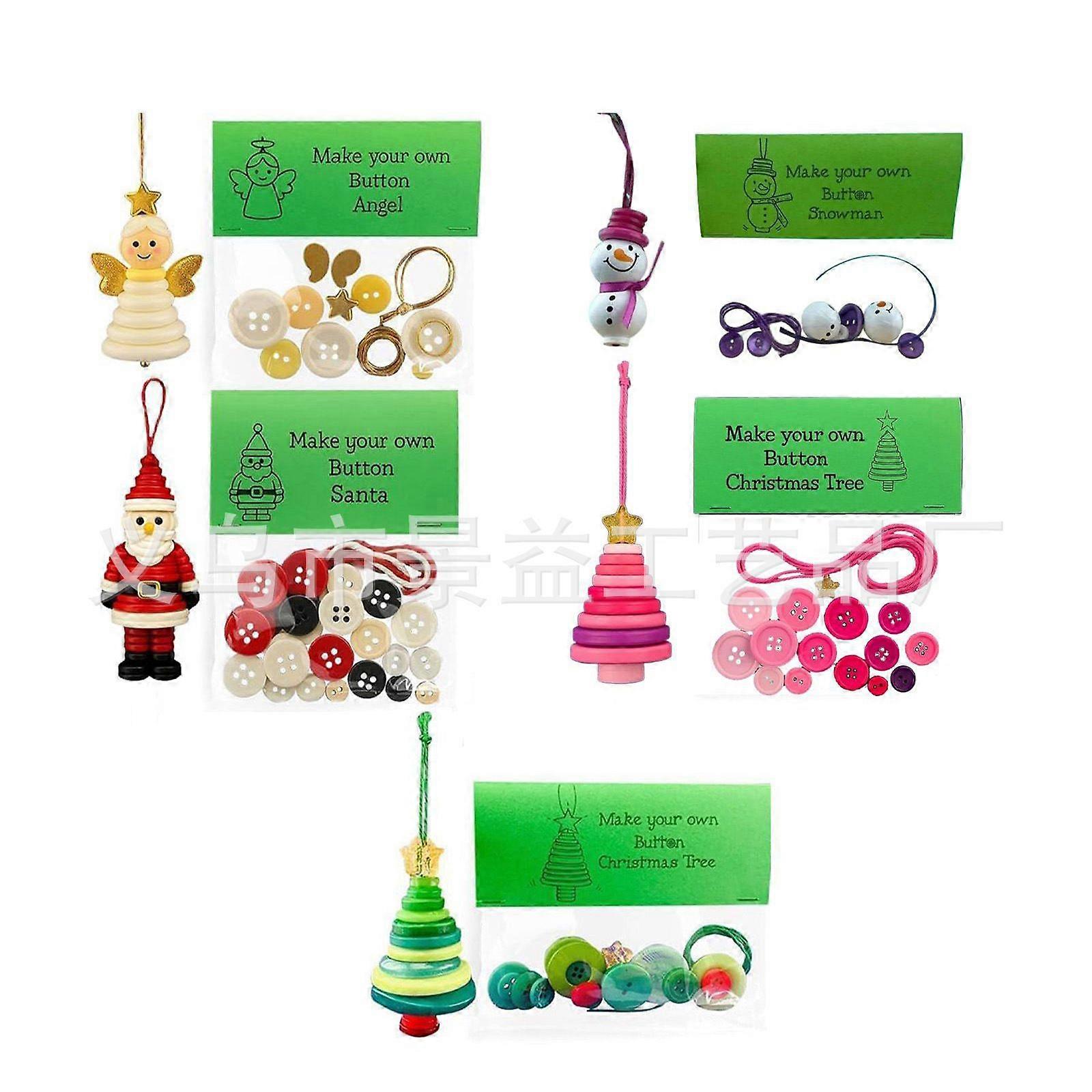 5PCS Button Christmas Tree Ornament Kit, DIY Christmas Button Ornament Making Set, Fun Christmas Buttons Crafts Making Set, Fun Xmas Tree Hanging Deco