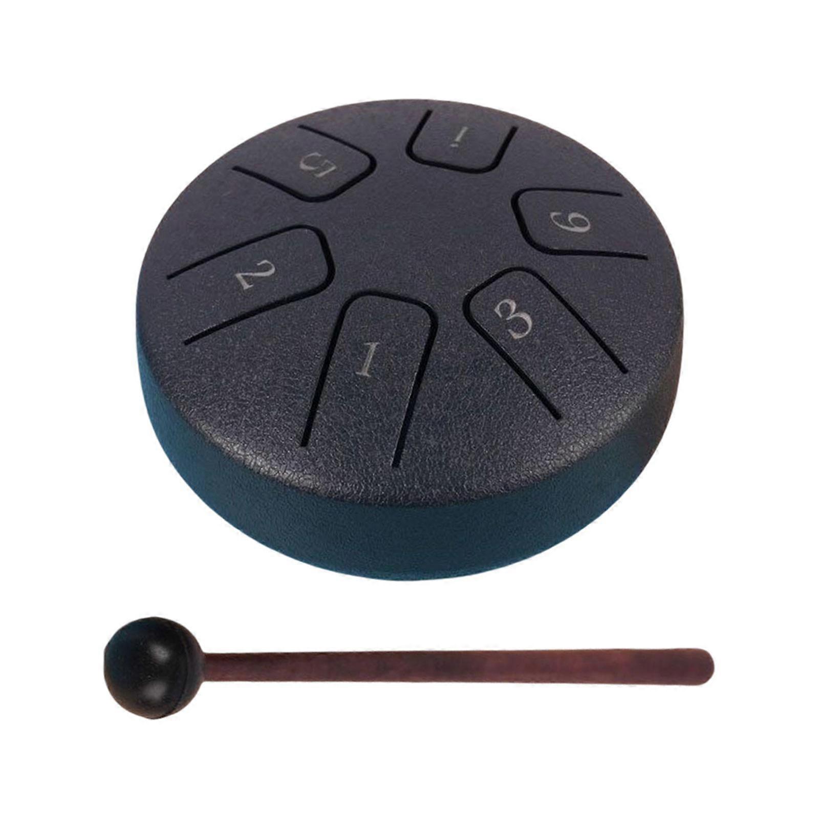 Steel Drum Hand Pan Drum 3.8 inch Percussion Instruments Handmade Mini with Drumsticks Mini Hand Drum for Meditation Travel Concert Navy blue