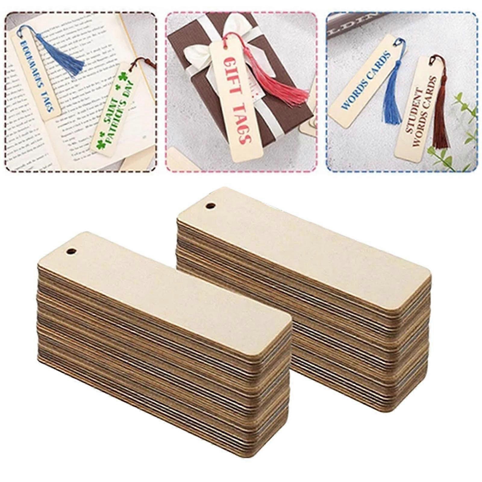 20pcs Blank Bookmarks with String Rectangle Pieces Wooden Label for Ornaments