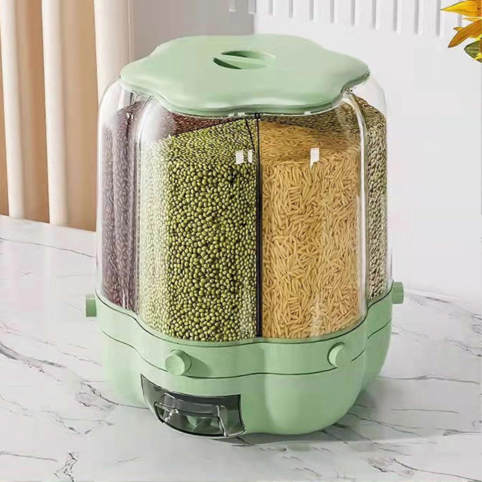 Rice Dispenser 360° Rotatable Grain Storage Container for Kitchen Organization, 9Kg Capacity, C Green Color