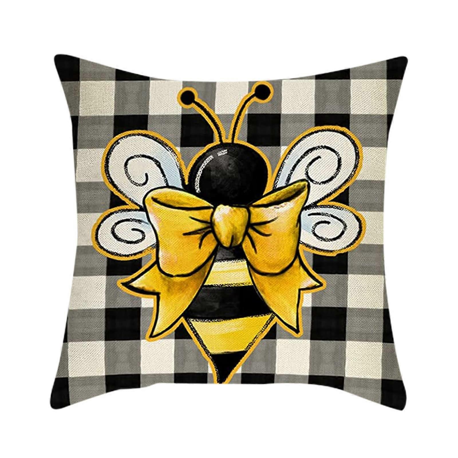 #3 Bee Sunflower Dwarf Decorative Pillow Case for Living Room and Bedroom, One Size, Soft Fabric, Stylish Design