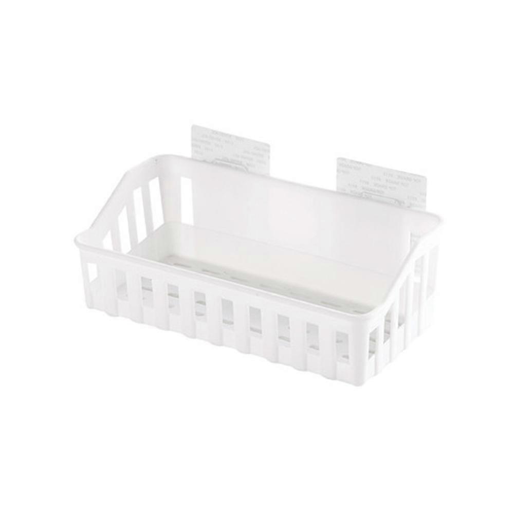 Bathroom Wall Storage Solution Organizing Multifunction Plastic Basket for Kitchen Toilet Shelf White 1Set