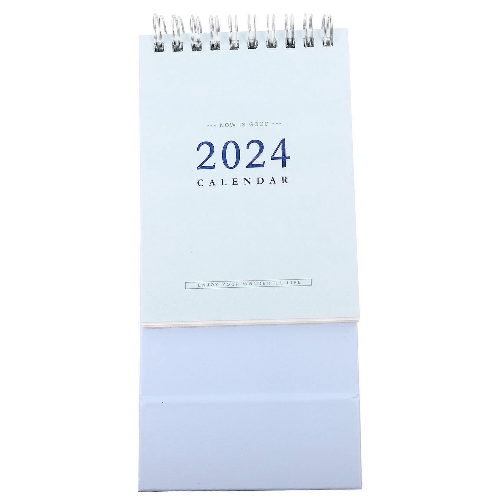 Desktop Calendar Small Size 2023 2024 Office Home School Track Schedule Blue Paper Binding 1Pack