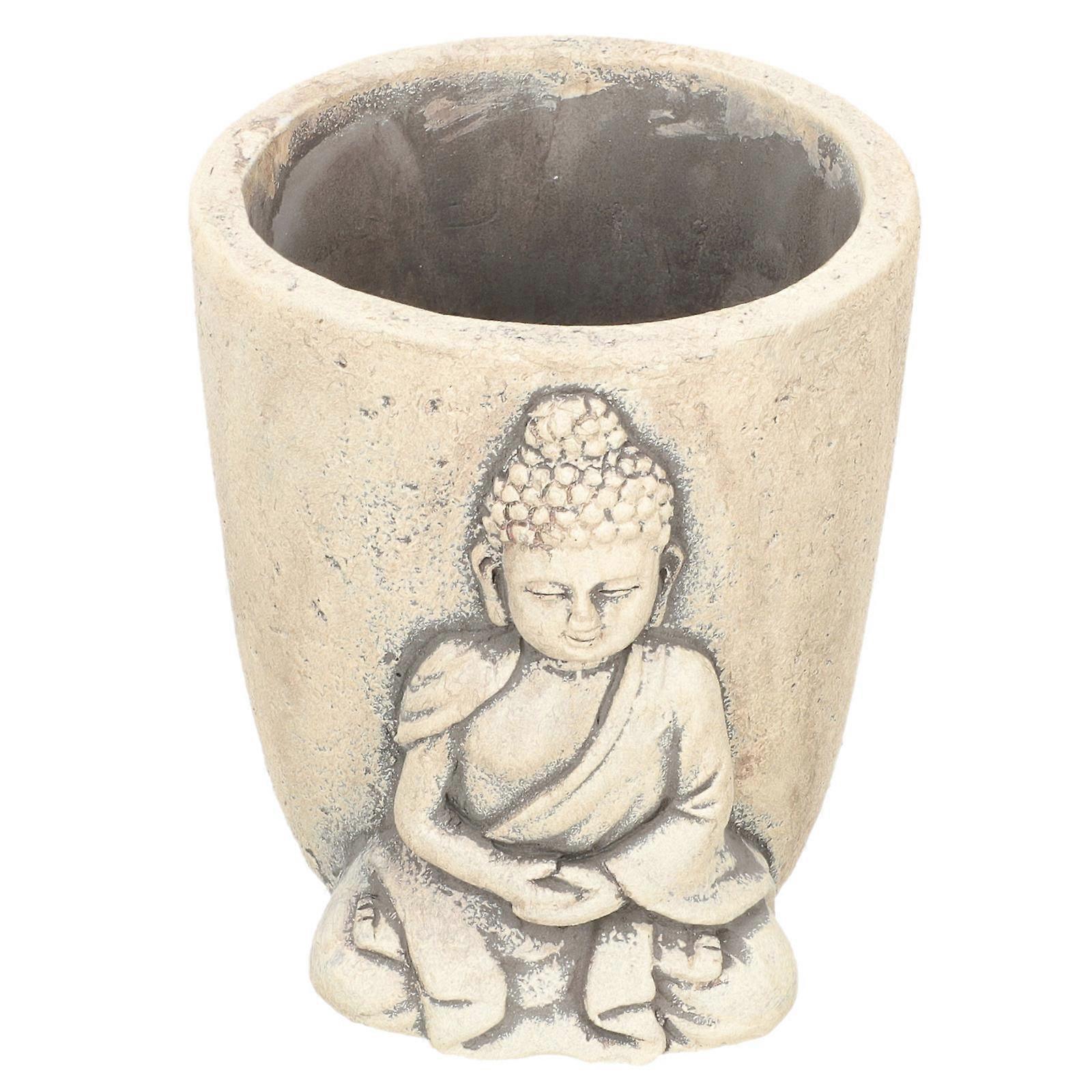 Buddha's Head Flowerpot Khaki Color for Storage Use 2Pcs