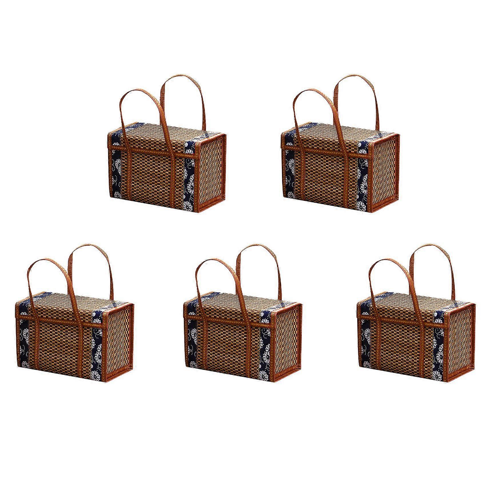 Picnic Woven Basket Wicker Storage Handle Foldable Bamboo Basket B