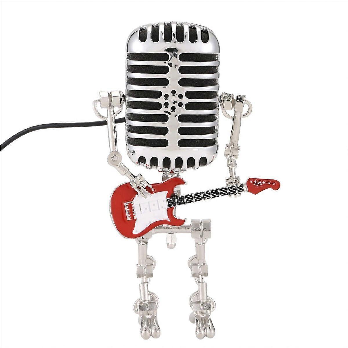 Microphone Robot Table Lamp, Holding Guitare Night Light, Red