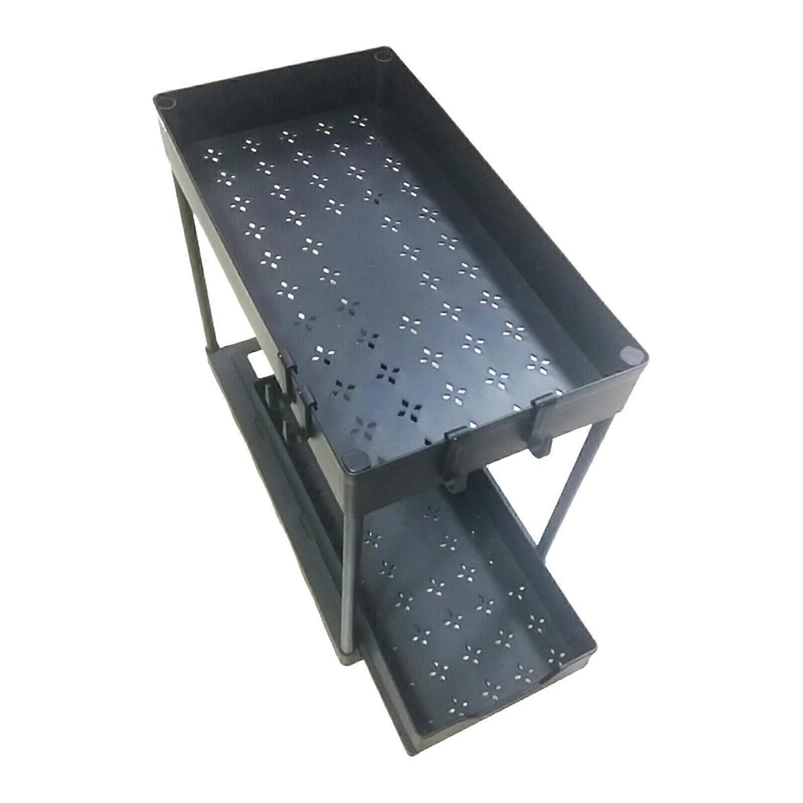 Under Sink Organizer 2Tier PullOut Sliding Drawer, Cabinet Organizer With Hooks, Black, One Size, Large Capacity