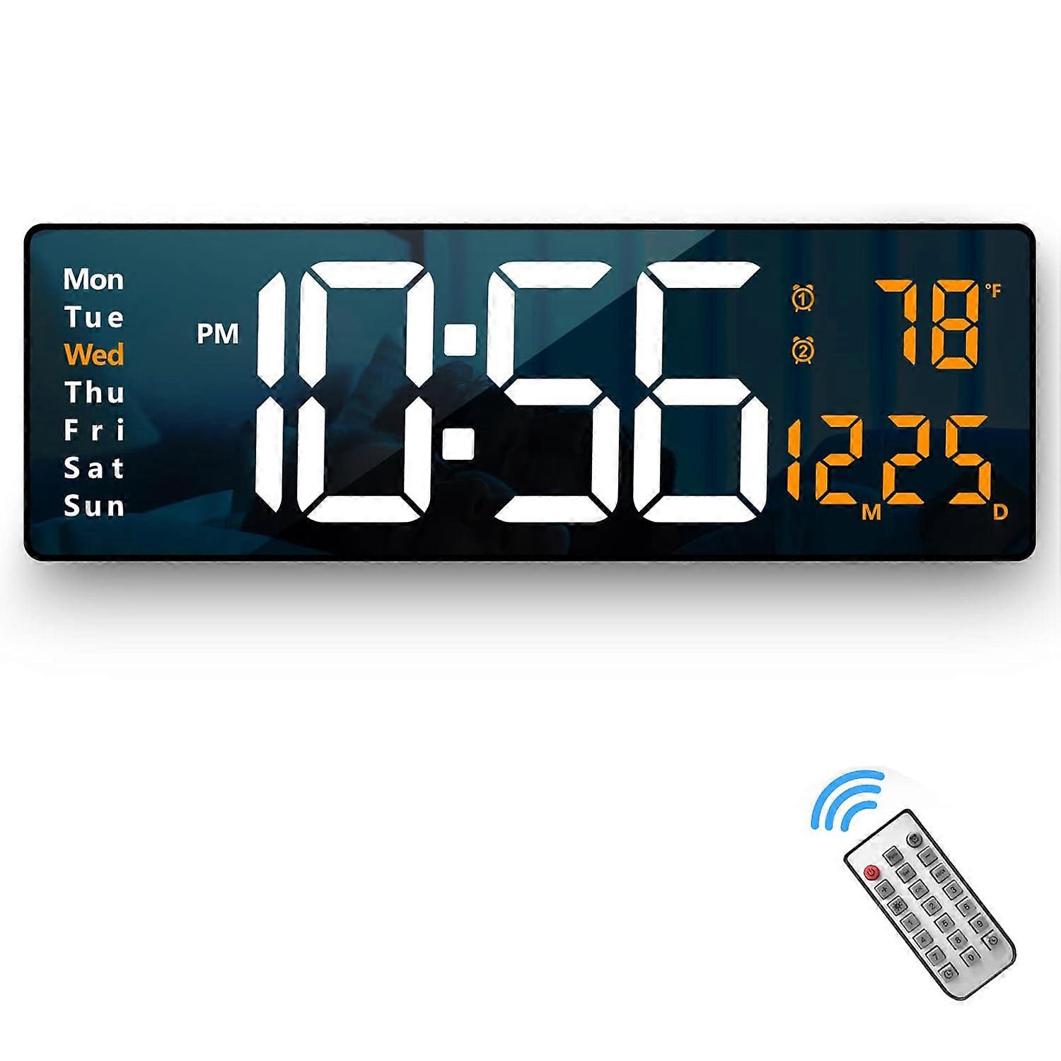Large Digital Wall Clock with Remote Control 16inch/41cm Electronic Watch with Big LED Screen Dispaly Date Week Temperature