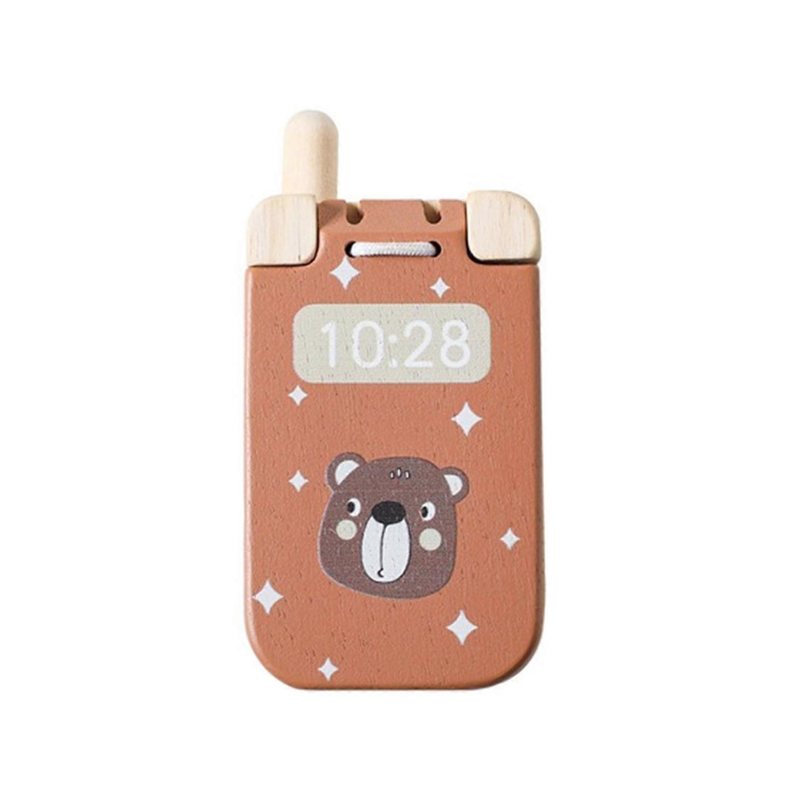 Portable Bear Shaped Flip Open Phone Wooden Learning Toy For Children Ages 3+ Sensory Exploration Activity Multicolor
