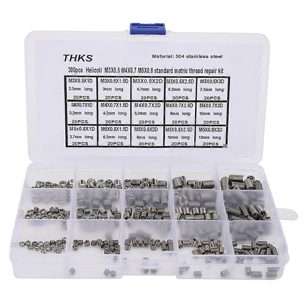 300Pcs Threaded Insert Stainless Steel Thread Repairing Tool M3x0.5 M4x0.7 M5x0.8