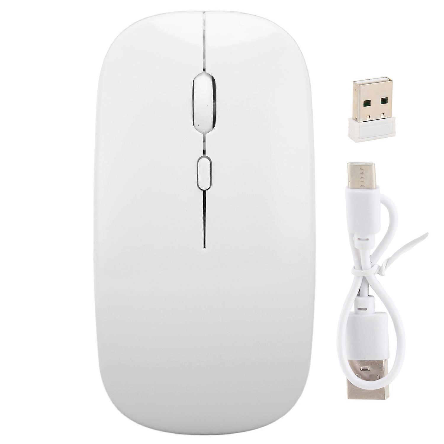 Wireless USB Mouse Rechargeable Low Noise Wireless Computer Mouse for Work Study Leisure Time White