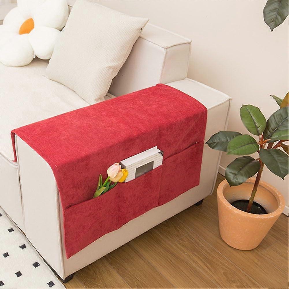 Couch Handrail Towel Cover Set StainResistant Material Red Color Compatible With Most Handrails