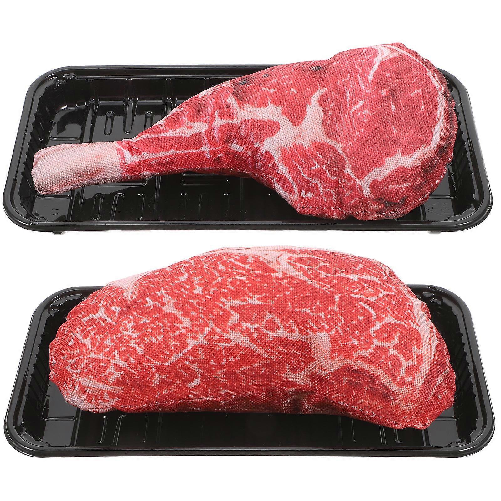 Lifelike Steak Ornament Artificial Beef Model for Decoration 2Sets
