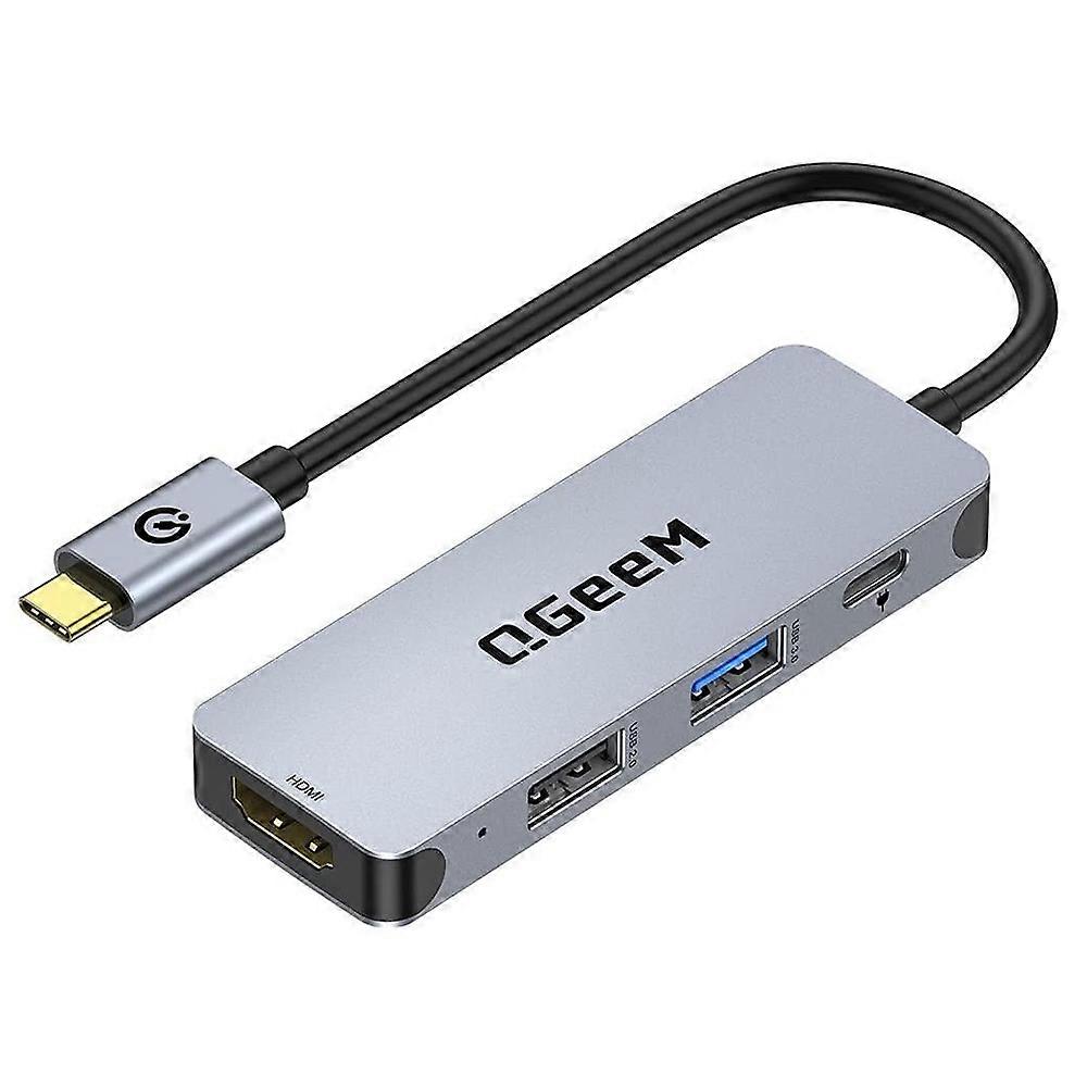 QGEEM UH04-1 4 In 1 Type C Hub USB 3.0 Docking Station with 4K HD PD 100W Charging Port