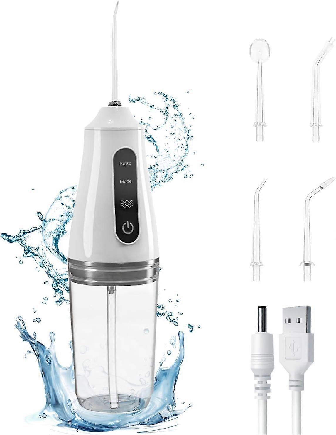 Portable Water Dental Flosser with 4 Jet Tip, 3 Mode Cordless Rechargeable Teeth Cleaner, Powerful