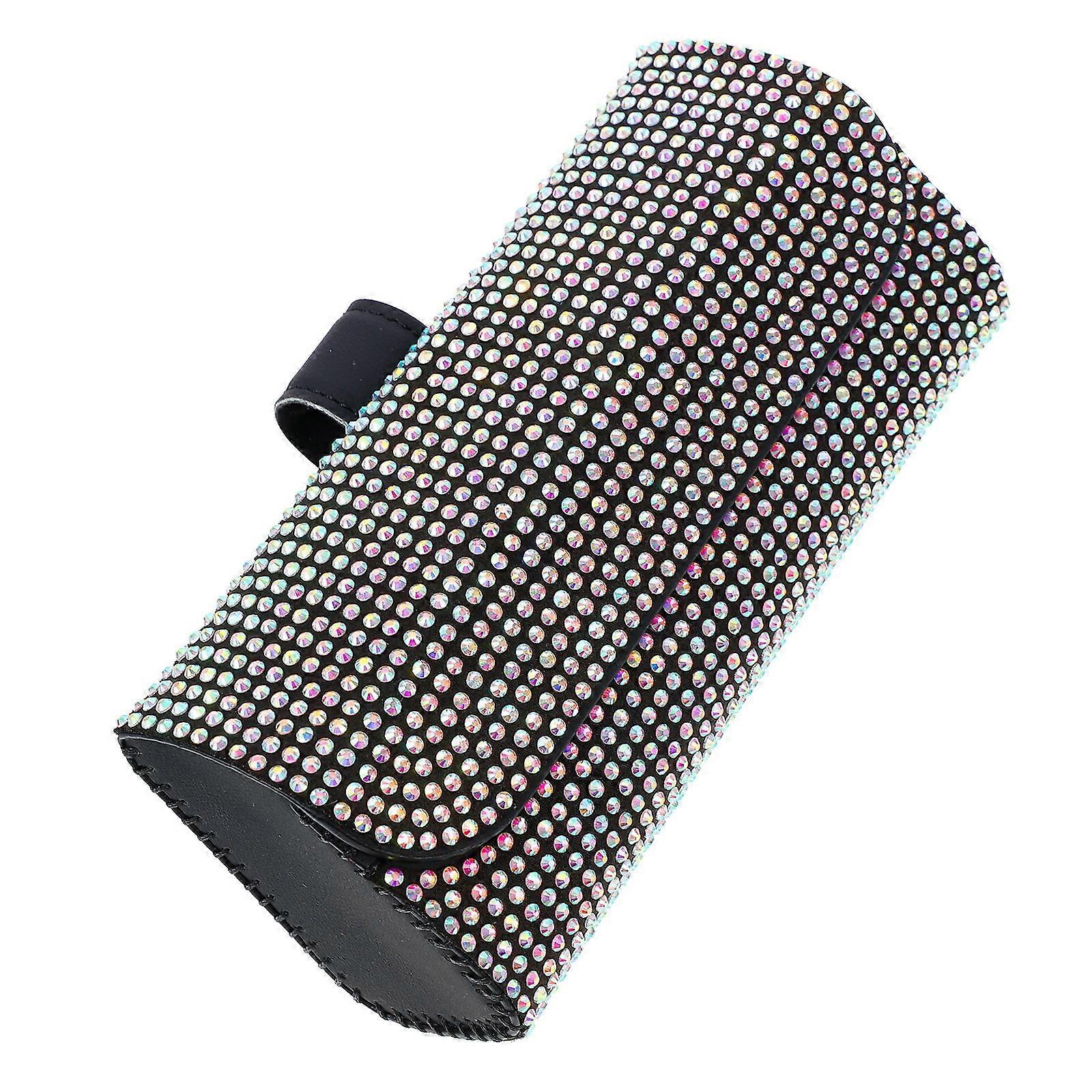 Durable Car Eyeglasses Holder with Rhinestone Design for Use White