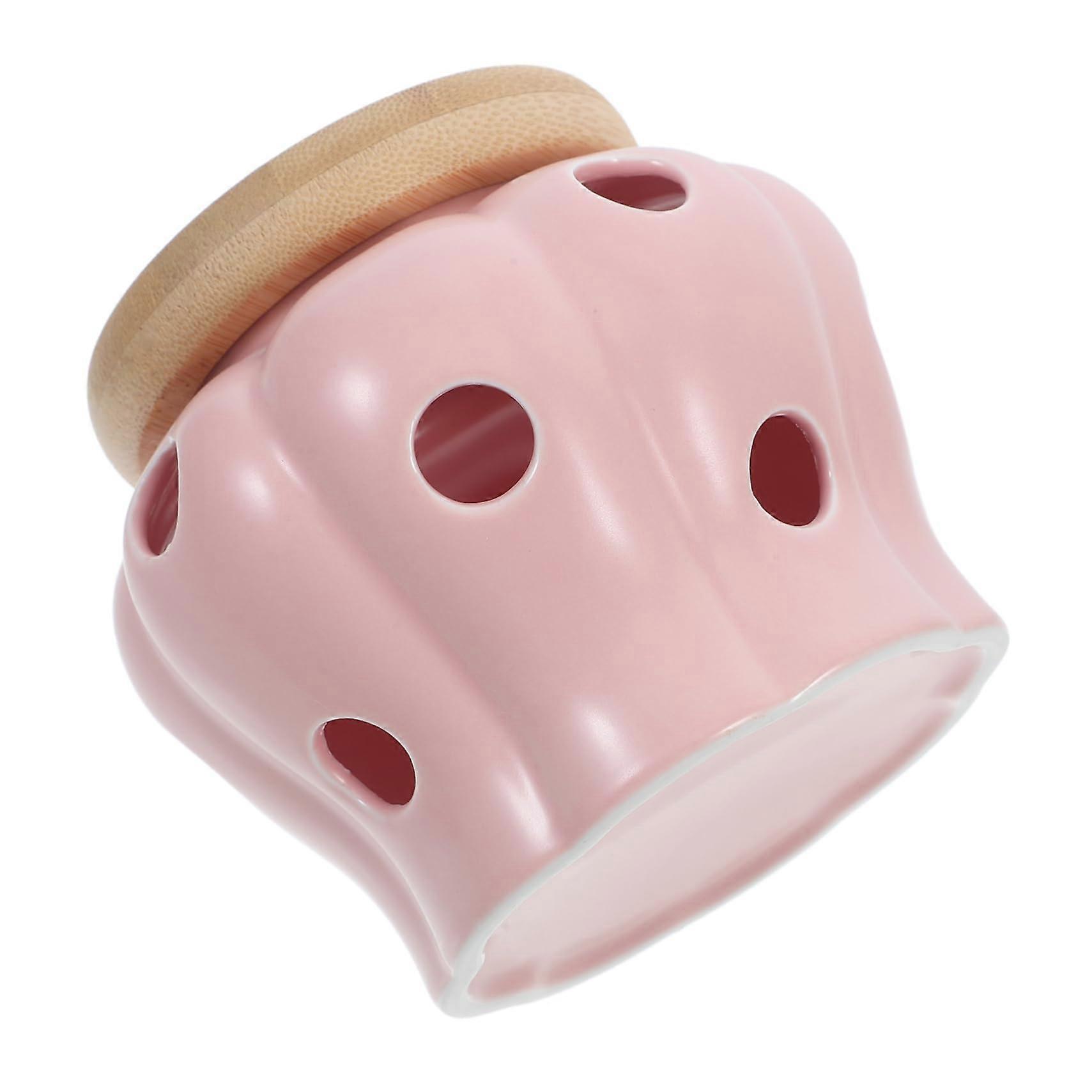 Garlic Keeper Ceramic Jar with Bamboo Lid Ventilation Holes Large Capacity for Garlic and Onions