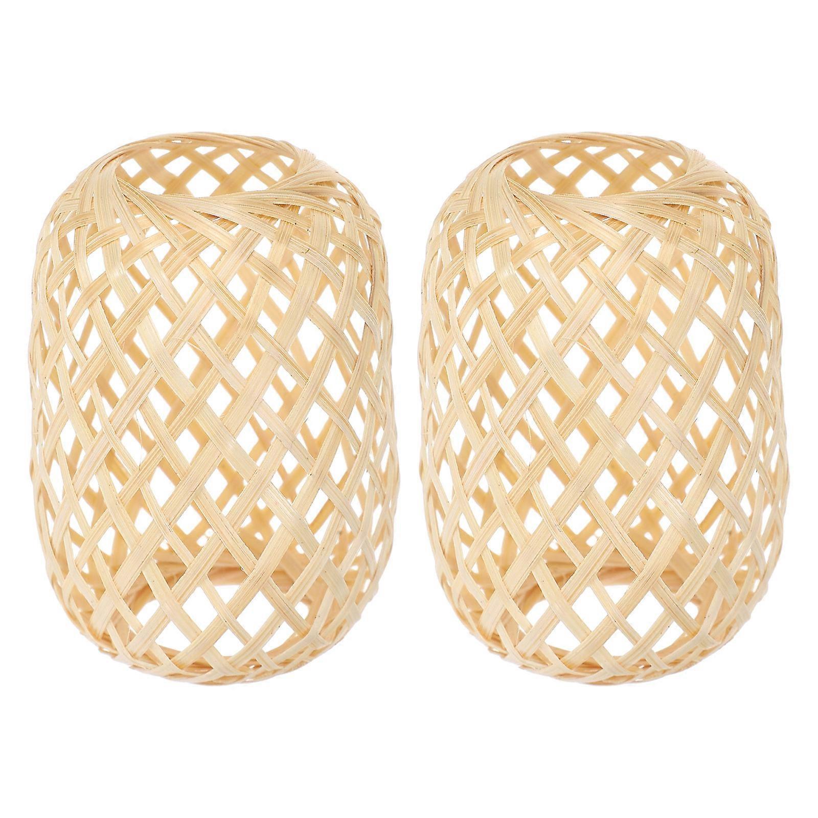 Mini Bamboo Lamp Shade Handcrafted for 2Pcs Rustic Ceiling Lantern Covers