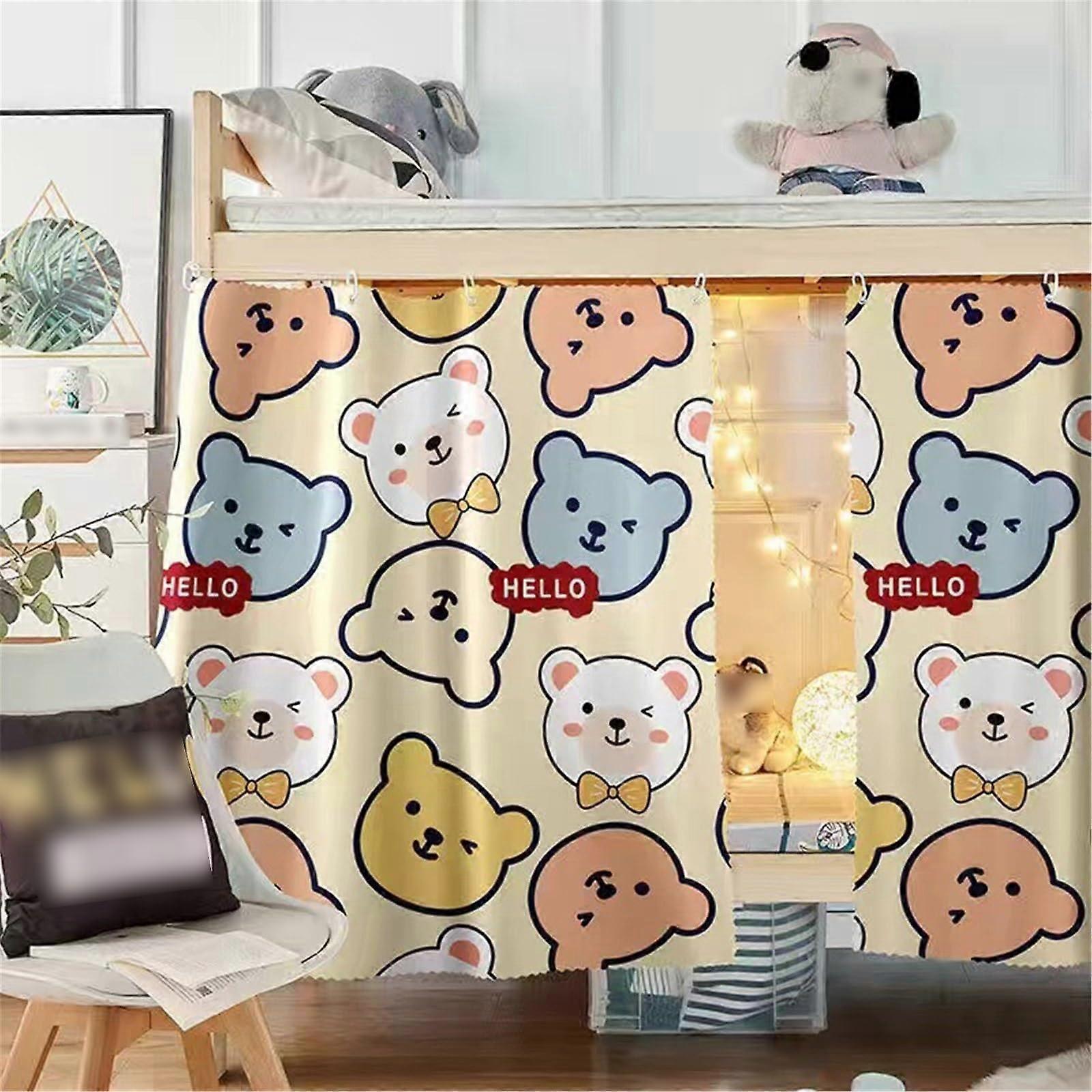 Dorm Bunk Bed Privacy Curtain Set, Lightproof Breathable Fabric for Bottom Loft Bed, Bear Design