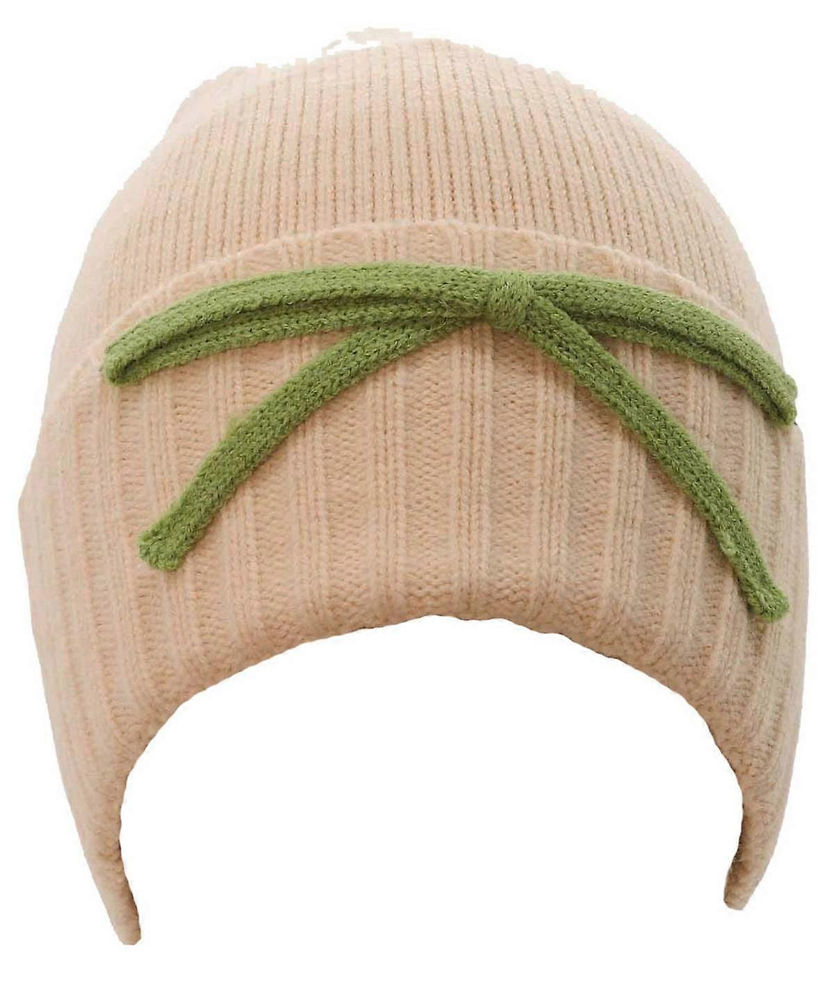 Zelly Bow Detail Beanie Hat - Cream/Green
