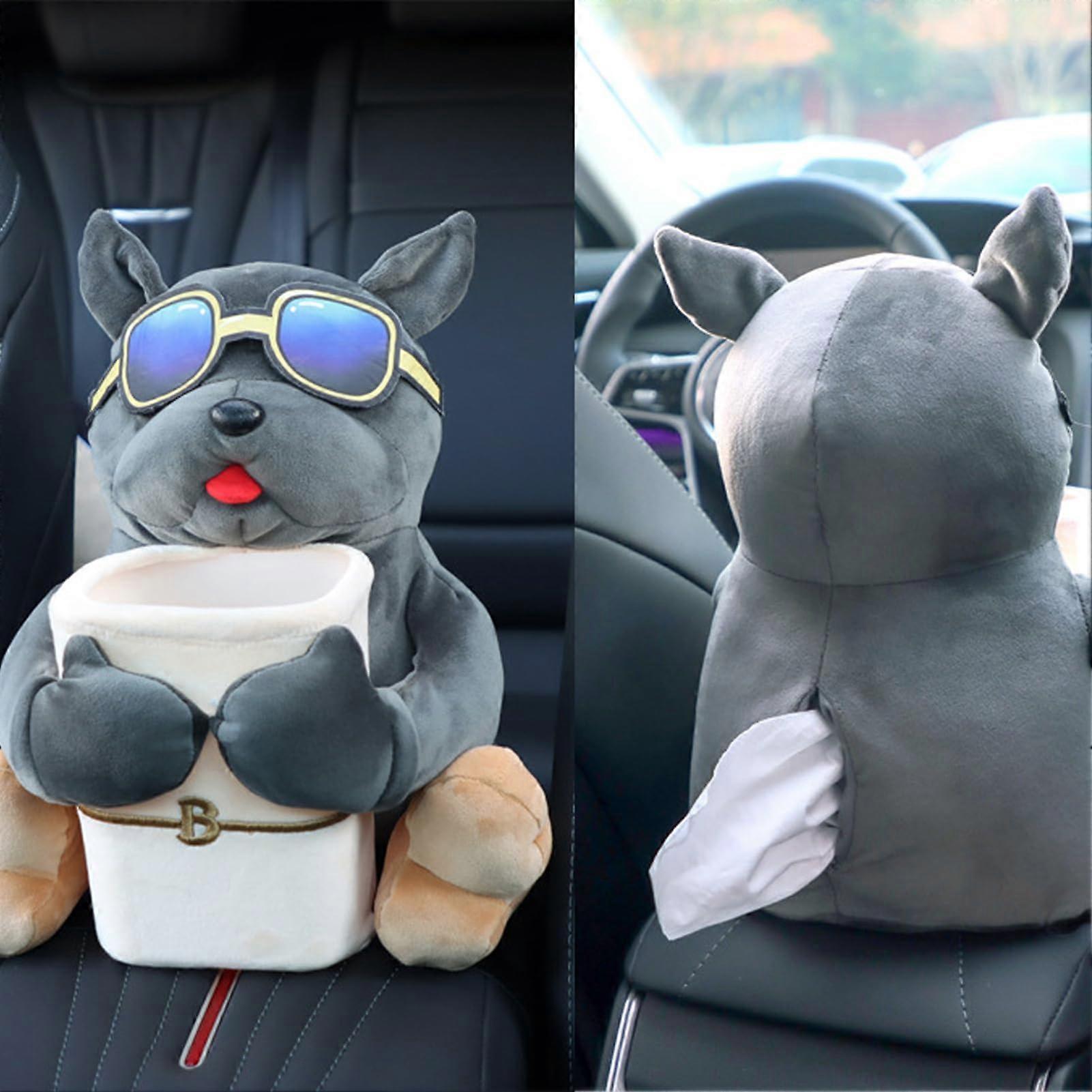Cute Plush 2 in 1 Car Tissue Holder and Trash Can with Animal Design, Easy ClipOn Durable Organizer