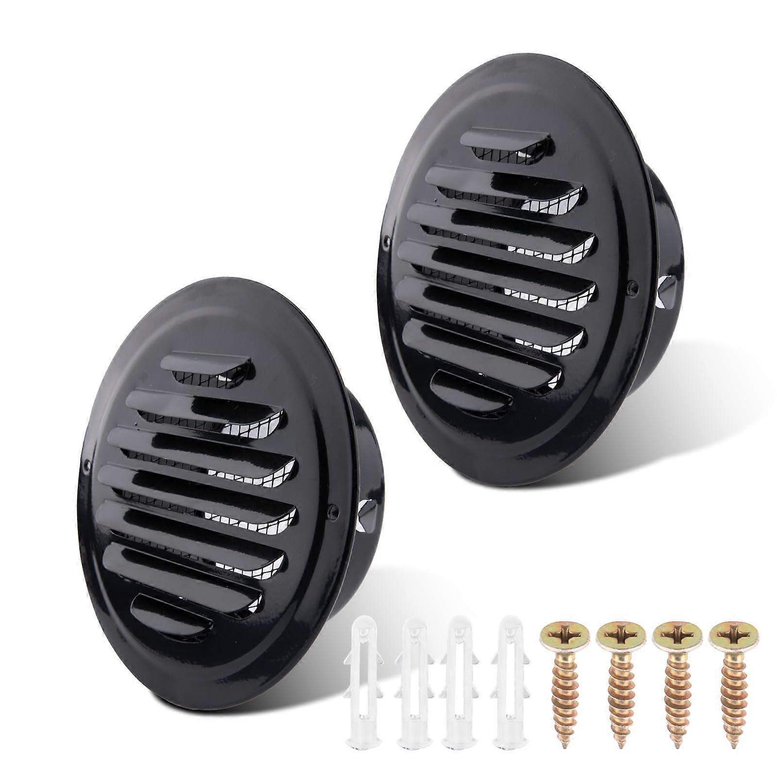 4 Inch Black Stainless Steel Soffit Vent Cover with Insect‑Proof Mesh and Rain‑Blocking Louvers 2PCS