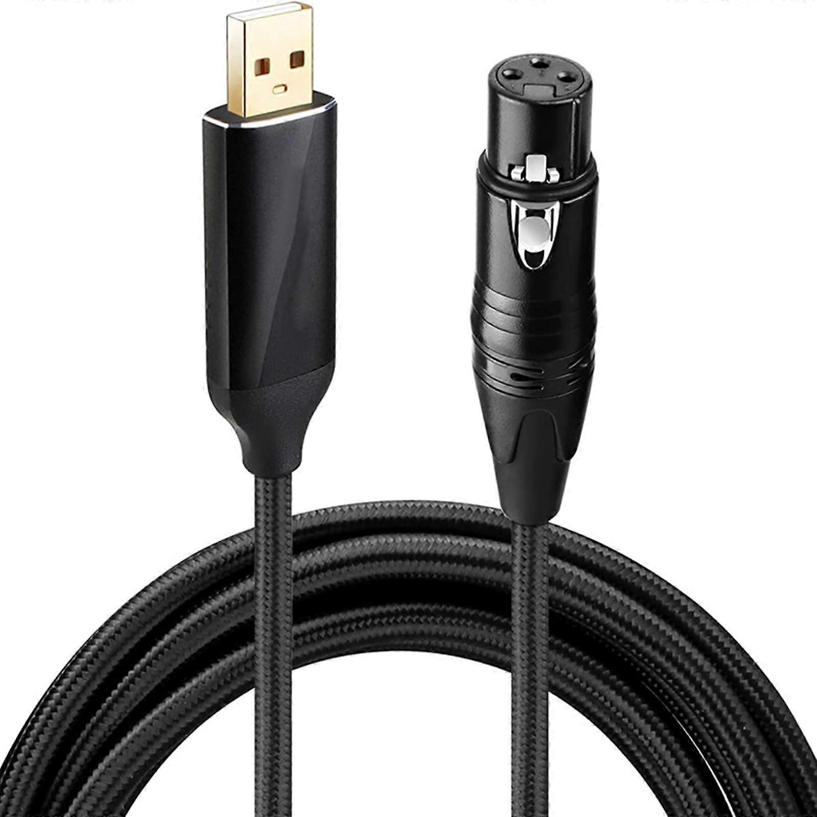 USB to XLR Microphone Cable 3 Pin Female Plug and Play Noise Reduction for PC and Studio