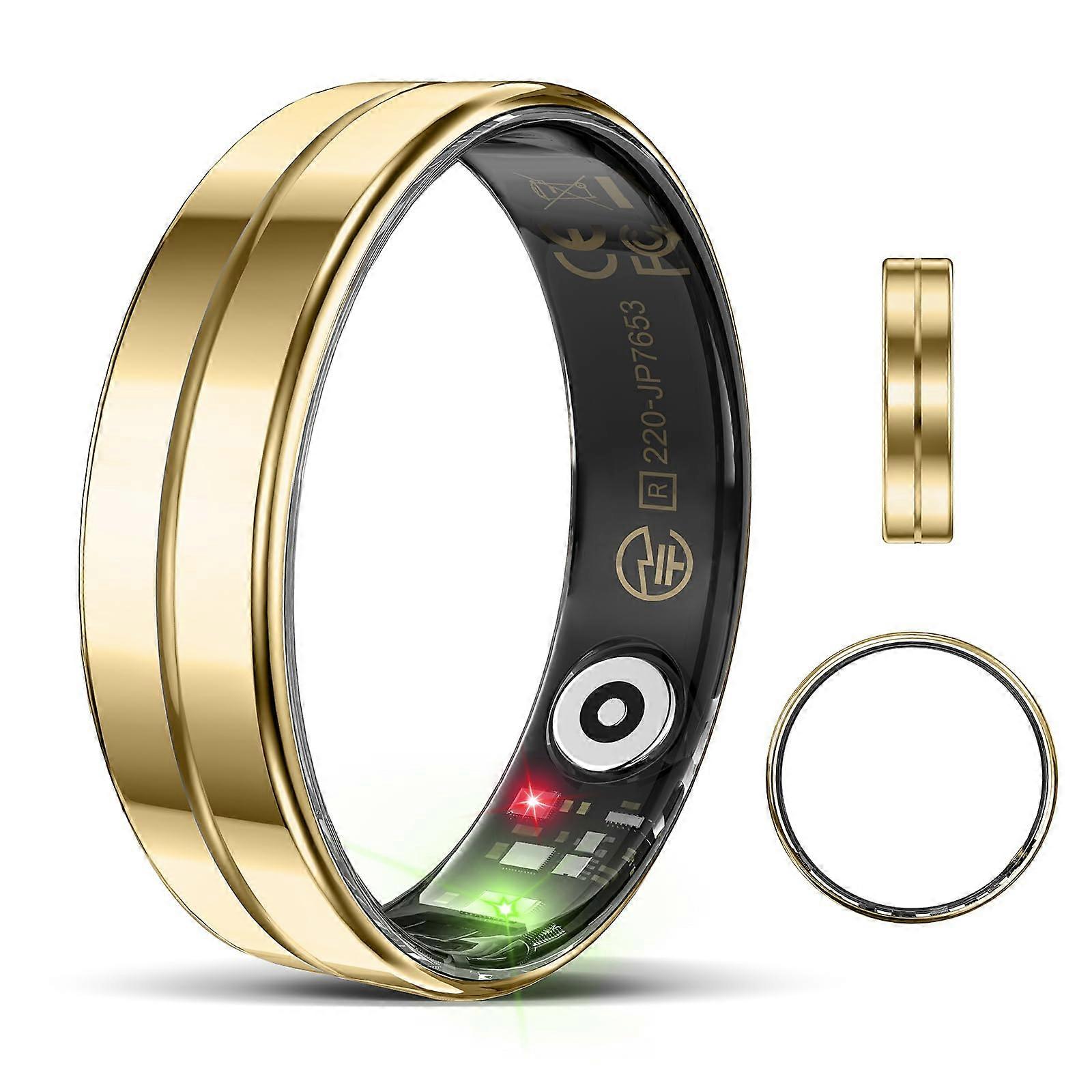 Smart Ring Gold 8 with Sleep and Heart Rate Tracking, Waterproof Fitness Tracker for iOS and Android