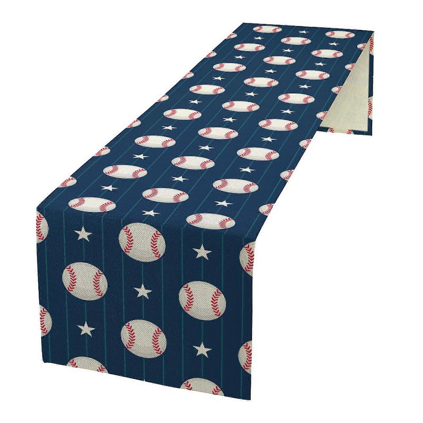 Baseball Burlap Table Runner 13x36 Inch Rustic Design for Dining Room Coffee Table Party Decor