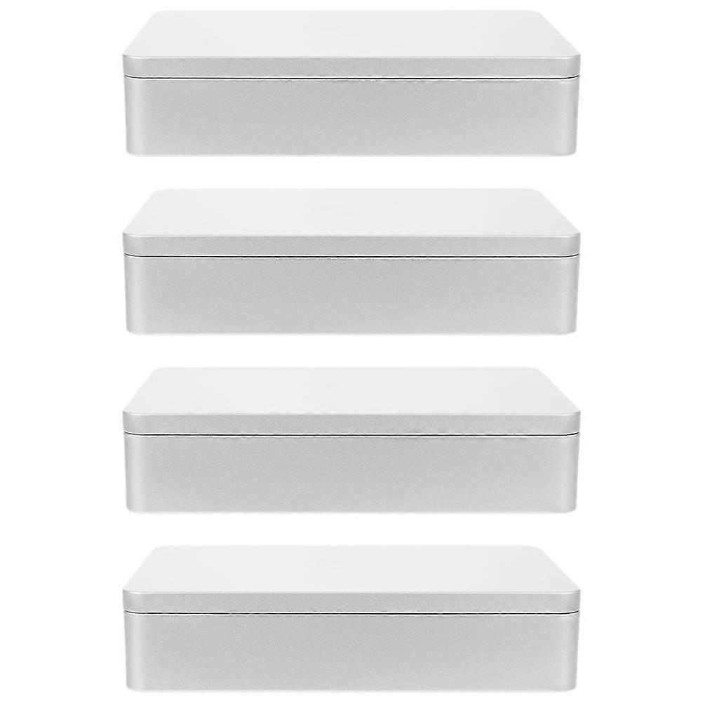 Silver Metal Container with Lid for Storage Use 4Pcs