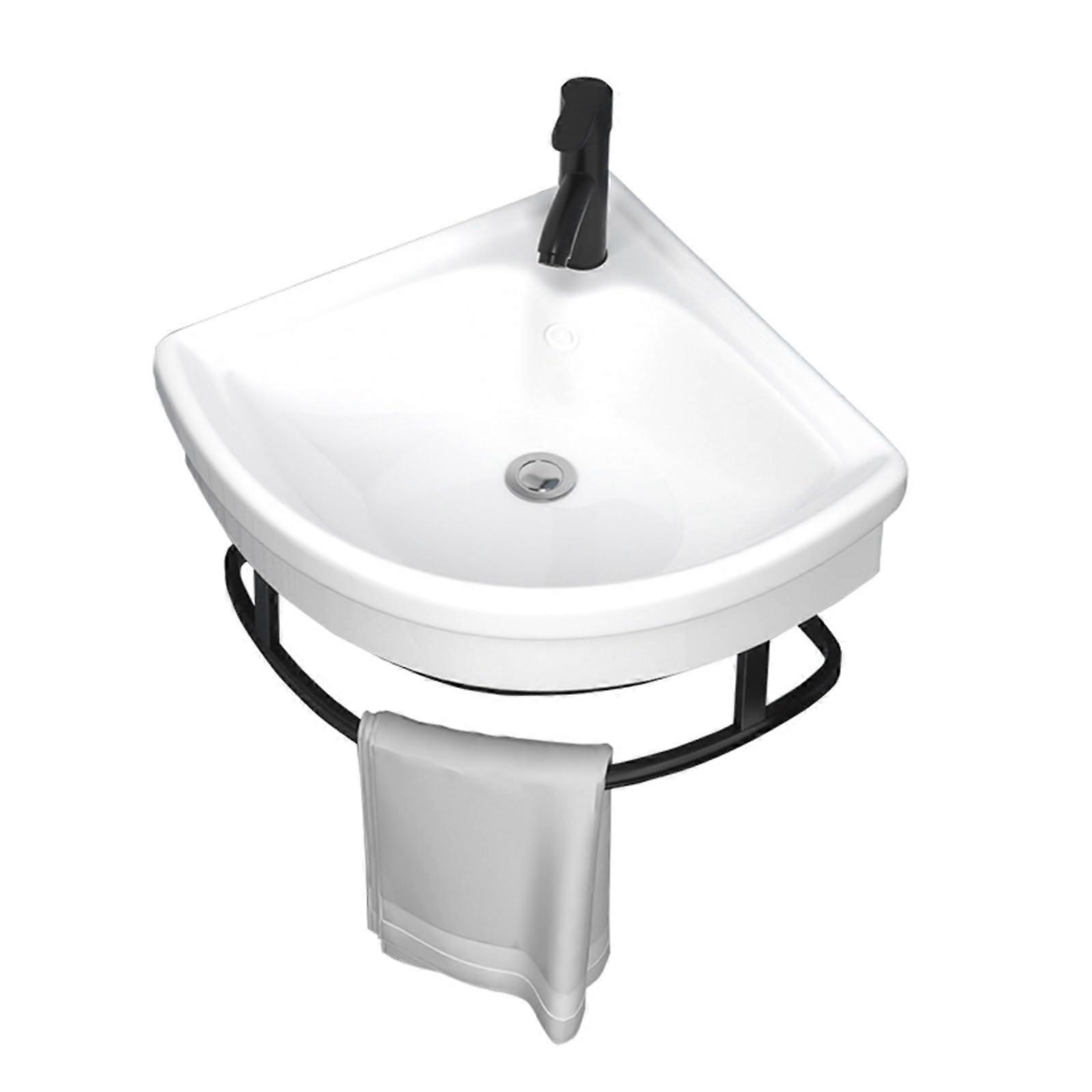 Small Corner Bathroom Sink Wall Mounted Ceramic Vanity with Overflow, Space Saving 30CM White