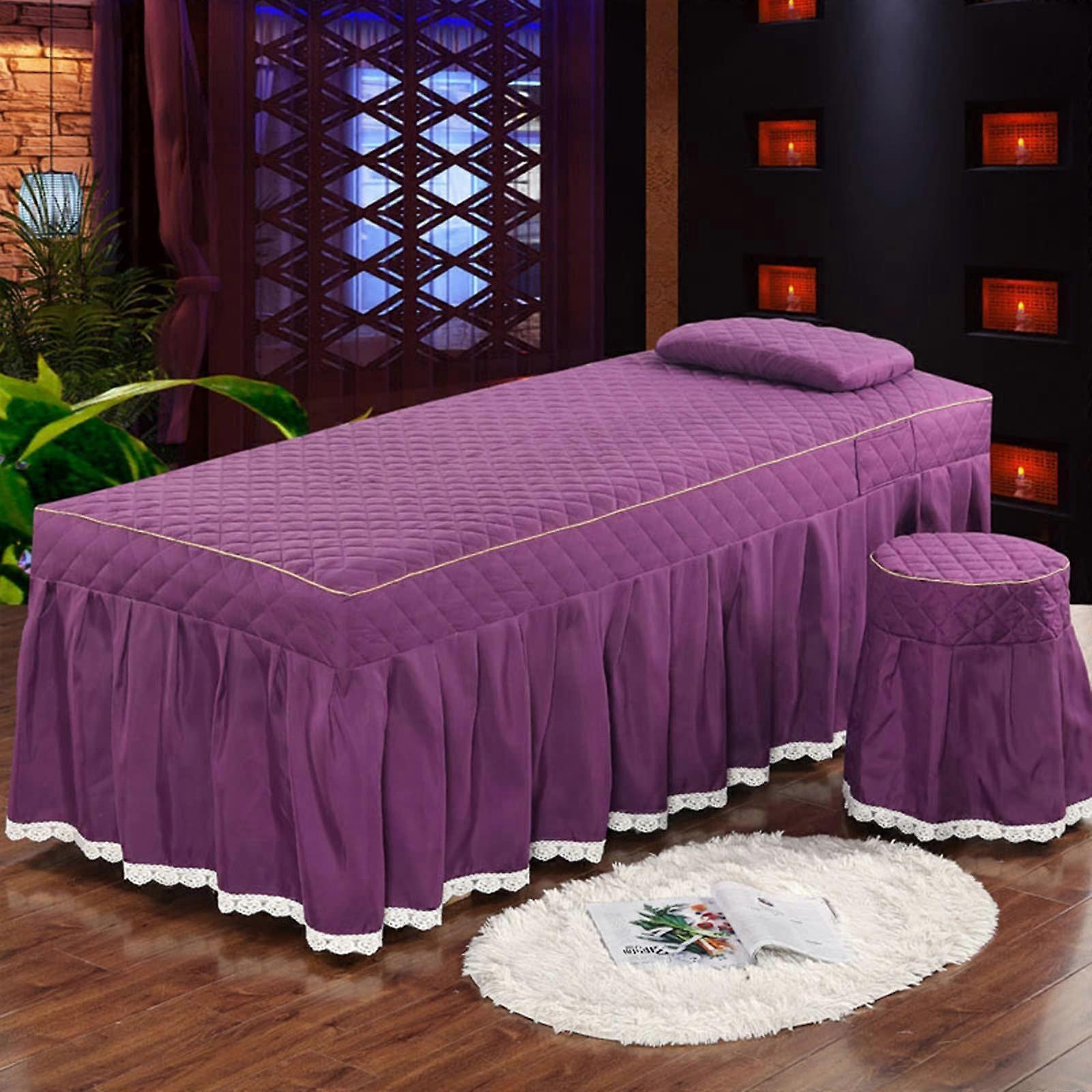 Massage Table Sheet Set with Pillowcase and Stool Cover, Soft Cotton Spa Bedspread Full Privacy Coverage