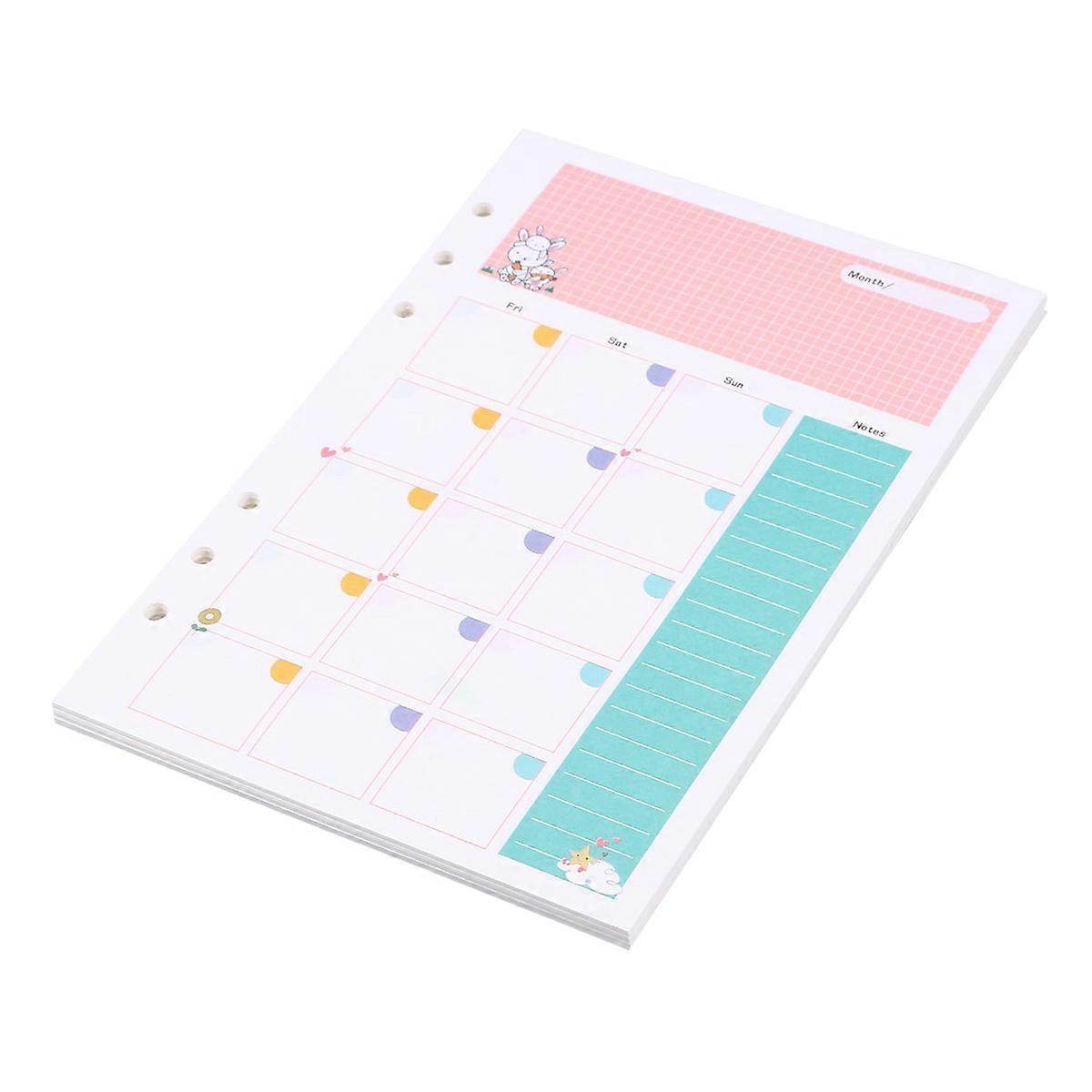 Notebook Punch Filler Paper Monthly Planner Notepad A5 Size Multi-Colored Drawing 2Pcs