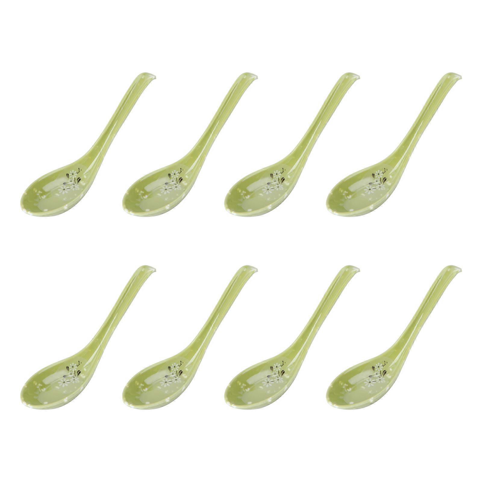 Green Heat Resistant Soup Spoons Imitation Ceramic 8Pcs Set