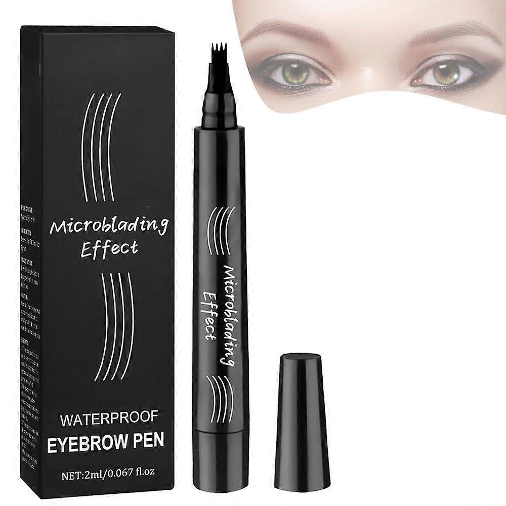 Waterproof Microblading Eyebrow Pencil Black, 4Tip Precision for Natural Long Lasting Brows