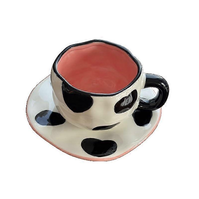 Ceramic Tea Cup and Saucer Set with Unique Cow Pattern, Irregular Design, StainResistant Surface