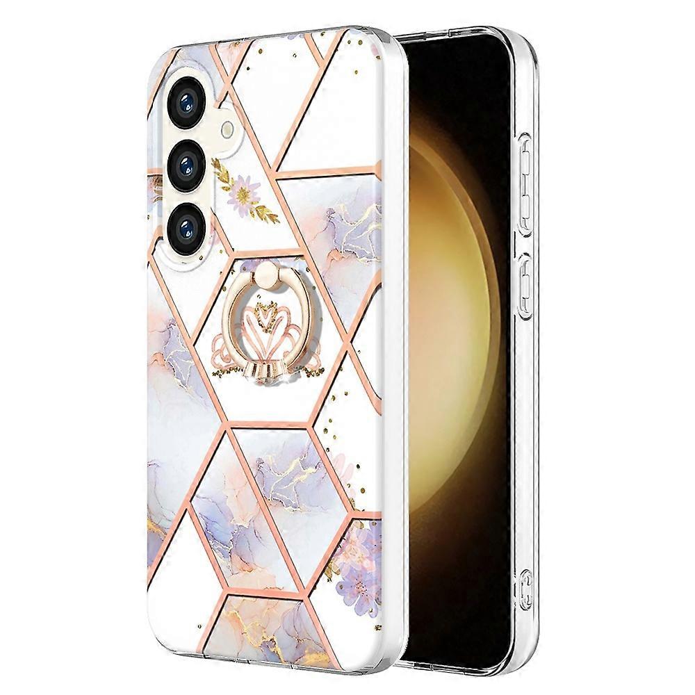 For Samsung Galaxy S24 Case with Ring Kickstand IMD Marble Pattern TPU Back Cover