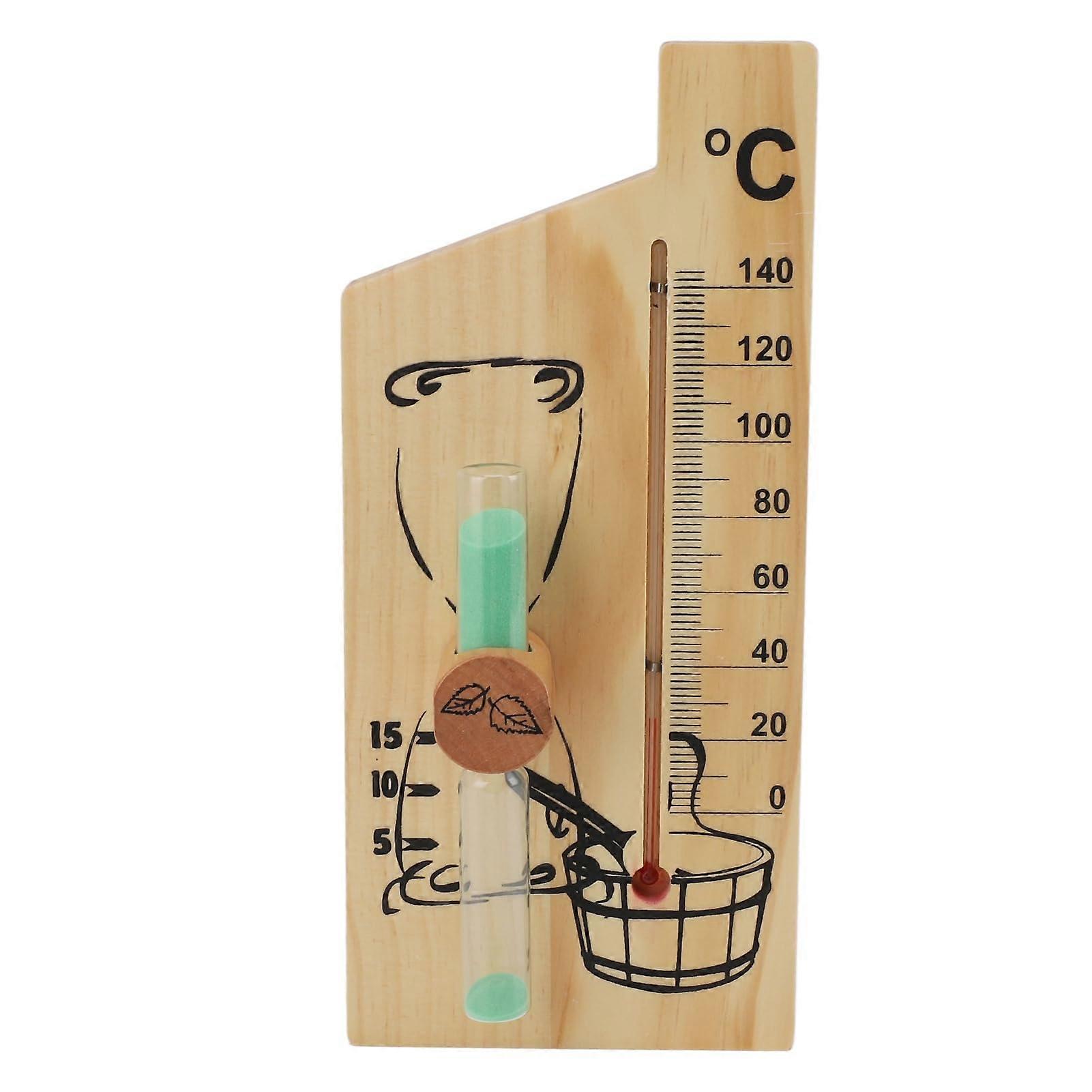 Sauna Thermometer with 15Minute Sand Timer, Wooden Frame, Accurate Temperature Display