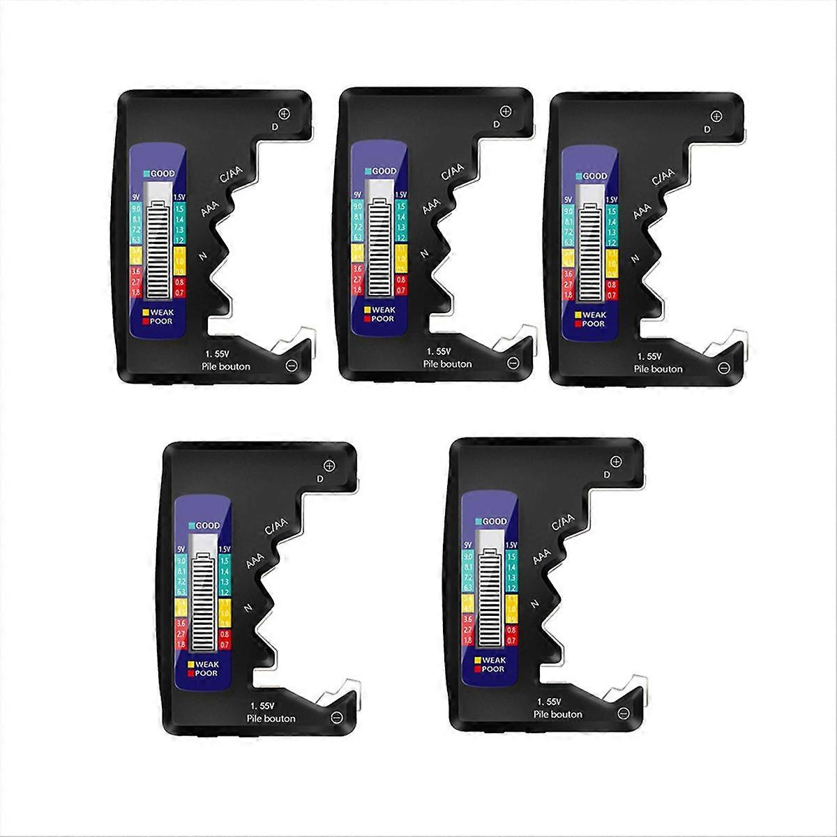 5Pcs Digital Battery Tester LCD Display AA/AAA/9V/1.5V,A