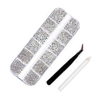 Nail Art Rhinestone Kit – 12 Grids with Drill & Tweezers – for DIY & Crafting
