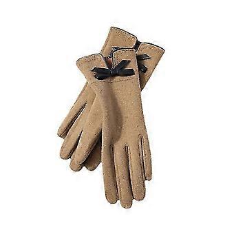 Guantes de invierno para mujeres Guantes de pantalla táctil cálida para clima frío con lindo lazo Elegantes guantes a prueba de viento forrados de lana retro Guantes de conducción de invierno2set Rosa + ceja