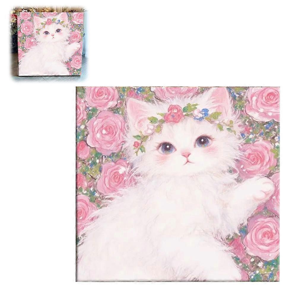 Paint By Numbers Cat Kit 20x20cm Framed Canvas For Adults