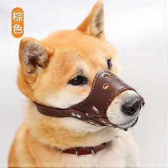 Dog Muzzle Leather,Comfort Secure Anti-Barking Leather Muzzle Small Medium Large Dogs,Breathable Adjustable,Allows Drinking Panting XS brown