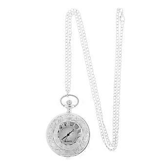 Zilveren retro zakhorloge met Romeinse cijfers voor dames, 4-delige set