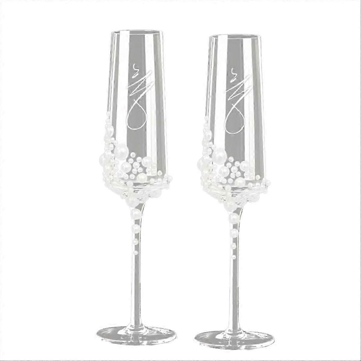 Elegant Pearl Crystal Champagne Flutes Set for Wedding Toasting and Gifting